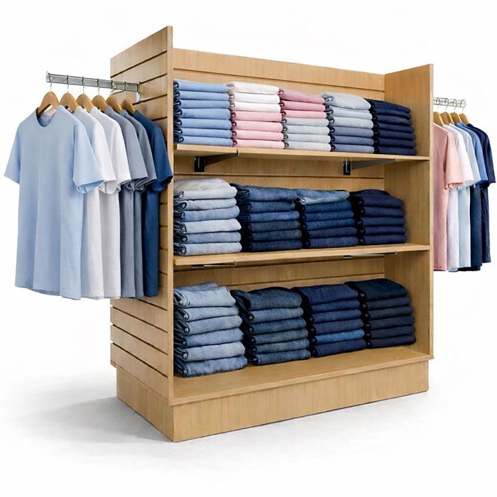 Retail Maple Laminate Slatwall H-Unit Gondola Display for high-capacity merchandising and versatile floor layouts.