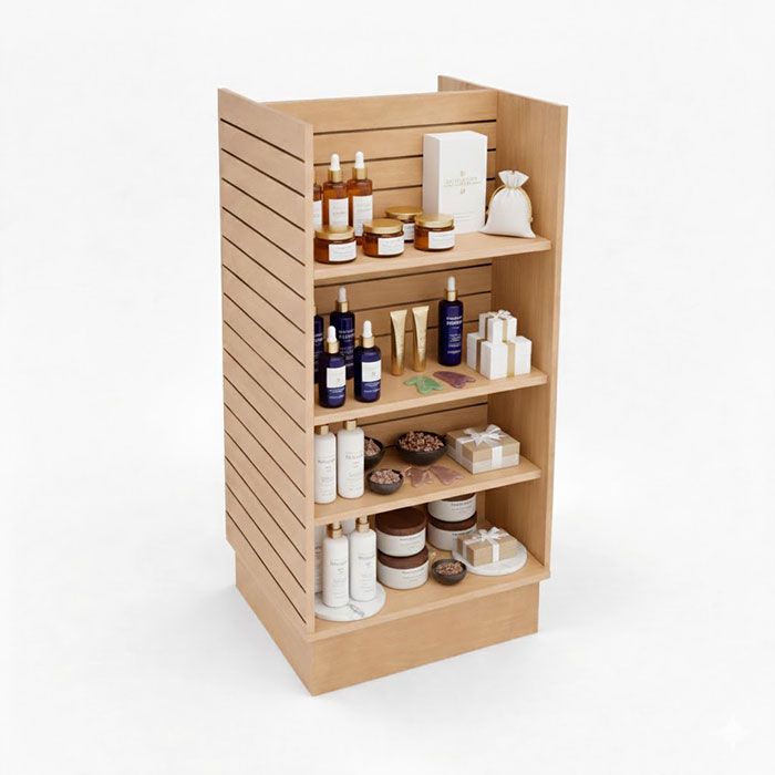 Double sided slatwall H unit in maple laminate