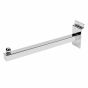 12-inch straight faceout for retail slatwall panels in polished chrome.
