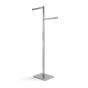 Satin chrome 2-way clothing rack with adjustable rectangular arms for retail apparel display