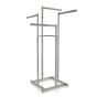 Chrome 4-way high-capacity clothing rack with adjustable arms for retail display.
