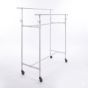 Modern white pipeline clothing rack featuring independent height adjustment from 53 to 80 inches.