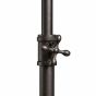 Close-up of industrial pipeline clothing rack height adjustment knob and textured steel pipe detail