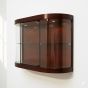 Elegant Sienna Cherry Veneer wall-hanging curio cabinet with a distinctive curved front - Angled View.