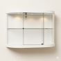 Front view of the HC313 contemporary wall-mounted curio in a premium White finish with lights and lock.