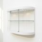 White modern bow-front wall curio cabinet in a White finish - Angled view.