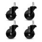 et of four optional heavy-duty black swivel casters (style number #CST-H907) for industrial pipeline clothing racks, showing locking mechanism