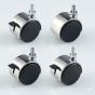 Set of four heavy-duty chrome and black rubber locking swivel casters for the Bauhaus clothing rack.