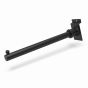 Industrial pipeline slatwall faceout hangrail in matte dark grey with ball stopper