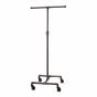 Grey adjustable pipeline clothing rack with black casters for retail merchandising
