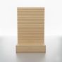 Maple laminate L-shaped slatwall merchandising unit front view wood grain finish