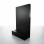 Modern black slatwall floor fixture for apparel and accessory merchandising