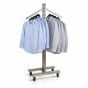 Freestanding mobile ladder display rack with angled hangrails perfect for displaying apparel on hangers - satin nickel finish