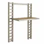 Saddle mounted wood grain shelf on a satin nickel ladder system retail wall rack