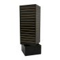Black 4-sided rotating slatwall display tower turned on its axis to show 360-degree merchandising capability.
