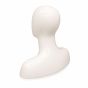 Angled three-quarter profile of an abstract male mannequin head and shoulders in a glossy white finish.