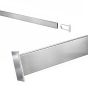 Chrome rectangular tubing hangrail for retail display with metal end cap.