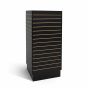 Modern black melamine slatwall cube tower 54 inches high, for boutique and commercial showrooms.