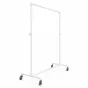 Heavy-duty white pipeline clothing rack with industrial plumbing pipe fittings and four rolling casters.