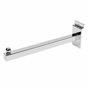 12-inch straight faceout for retail slatwall panels in polished chrome.