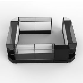 Modular Retail Counter with Lights and Locks - Black - Front View