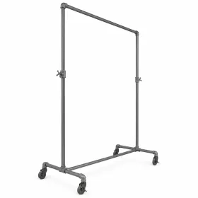Anthracite grey industrial garment rack featuring a height-adjustable hangrail and H-frame base.