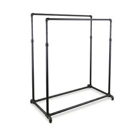 Rugged black metal pipeline double bar garment rack without casters, 
