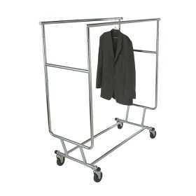 Chrome Double-Rail Collapsible Salesman Clothing Rack with Wheels