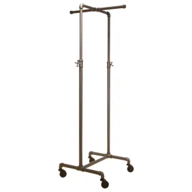 Anthracite grey pipeline series adjustable 2-way rack on wheels for retail display.