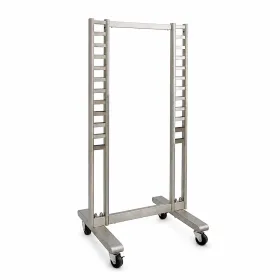 LA02 free-standing double ladder display rack base with heavy-duty locking casters