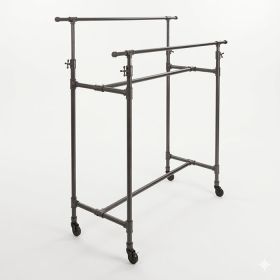 Adjustable height pipeline garment rack for boutique retail displays.