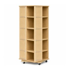 Rotating T Shirt Display with casters in Maple Laminate finish.