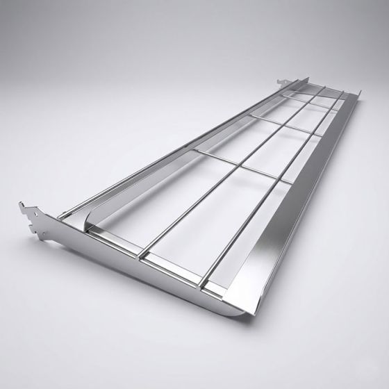Side profile of commercial grade add-on shelf showing durable chrome finish and streamlined design.