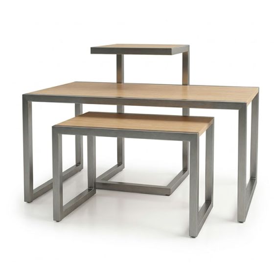 Alta Retail Nesting Tables - 3-piece set with chrome frame and maple tops