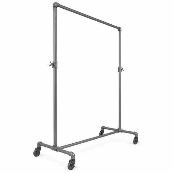 Anthracite grey industrial garment rack featuring a height-adjustable hangrail and H-frame base.