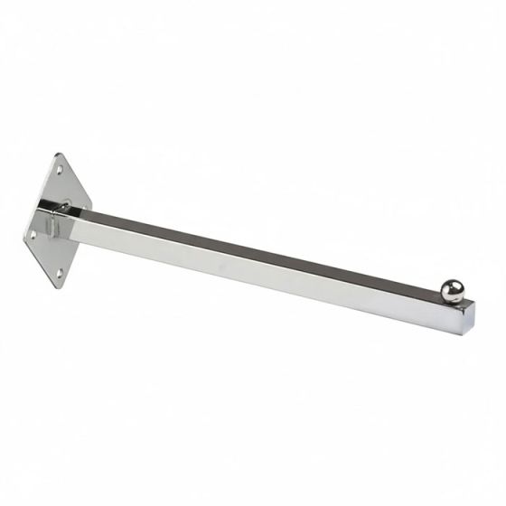 Chrome finish straight faceout wall mount with ball hanger stop.