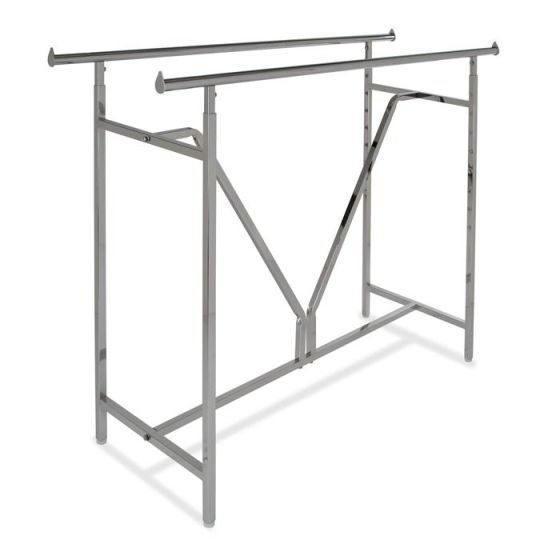 Commercial-grade Double Bar Clothing Rack featuring adjustable rails and sturdy V-brace construction in polished chrome.