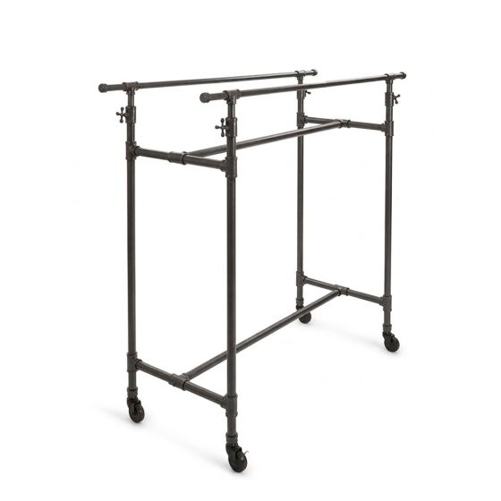Industrial pipe double rail clothing rack in anthracite grey finish