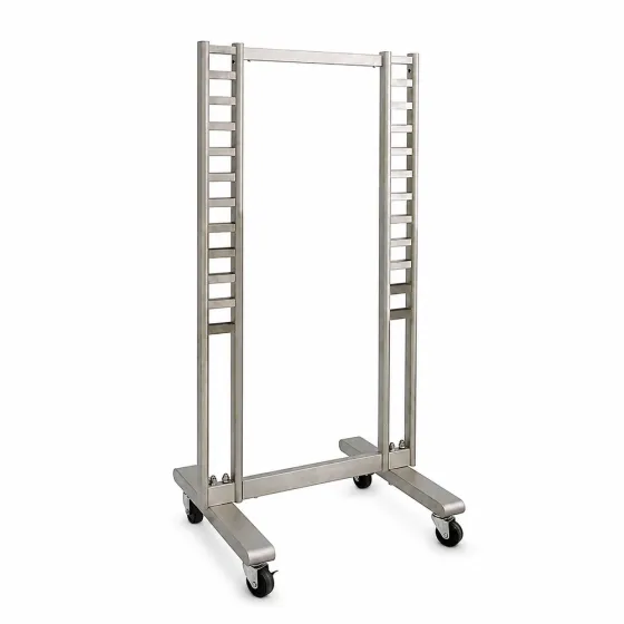 LA02 free-standing double ladder display rack base with heavy-duty locking casters
