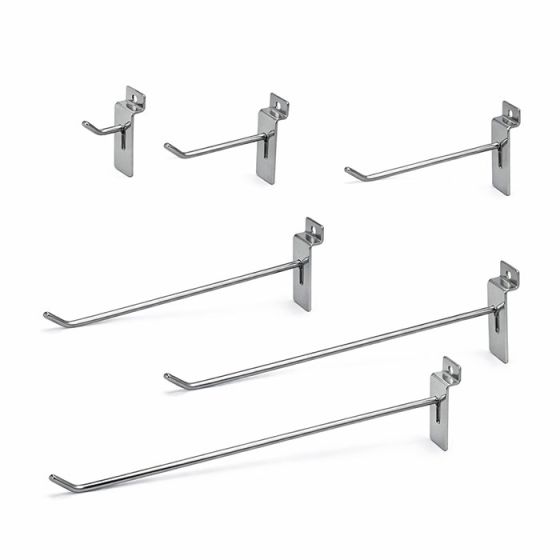 Assorted sizes of retail slatwall hooks 1 inch to 12 inch. 